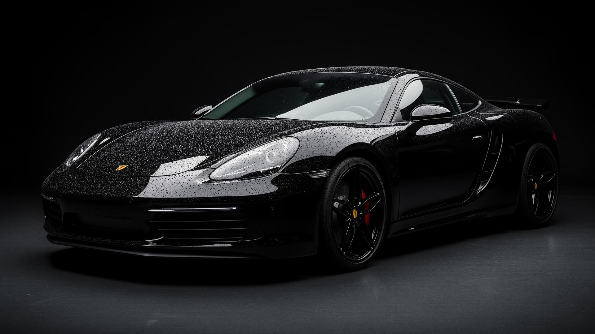 Freshly detailed black sports car with mirror finish